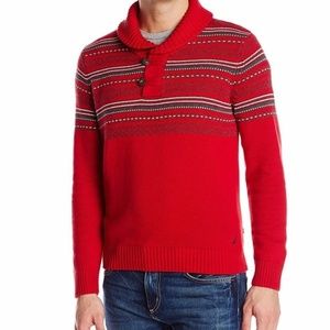 Nautica MENS FAIR ISLE SHAWL COLLAR SWEATER RED